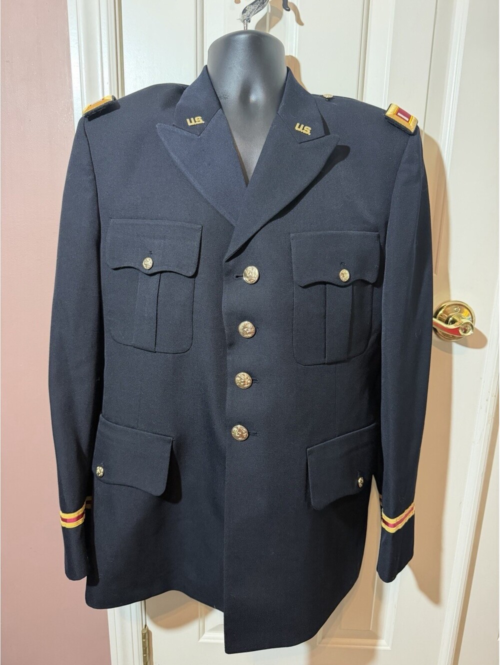 US Army Medical Corps Officer Dress Blue Uniform Coat 1st Lt 42R Marlow White